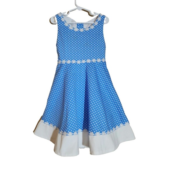 Rare Editions Other - Rare Editions Sleeveless Polka Dot Fit&Flare Dress White Blue Lined Girls Size 6